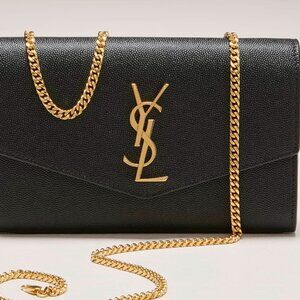 Uptown YSL Wallet on Chain in Grained Leather